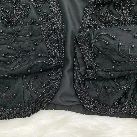 Scala Womens Medium Vintage Lace Beaded Floral Open Jacket Black Beaded - Picture 6 of 9